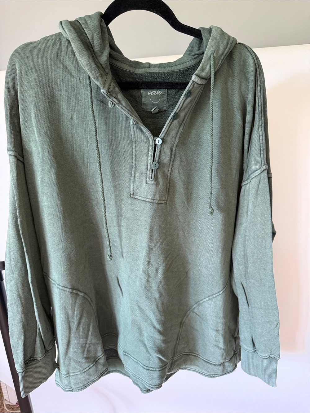 aerie Sage Green Hooded Henley Pullover